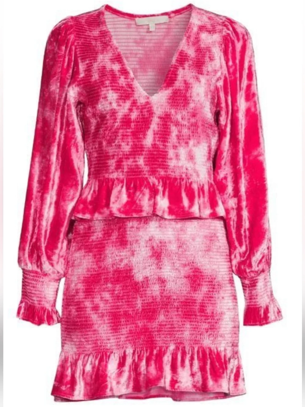 LoveShackFancy Evan Pink Grenadine Crushed Velvet Smocked Mini Dress Size M NWOT